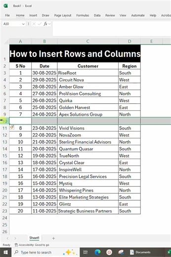 Keyboard shortcut to insert a row and column in Excel #excel #spreadsheetmagic #exceltips #data