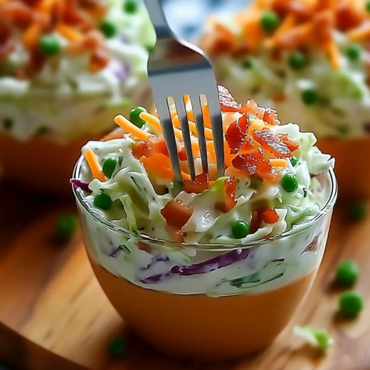 Creamy Bacon Ranch Slaw Cups Ingredients: 1. 3 cups shredded green cabbage 2. 1 small cucumber, thinly sliced or julienned 3. ½ cup shredded cheddar cheese 4. ⅓ cup ranch dressing 5. 4 slices cooked bacon, crumbled 6. Salt and black pepper, to taste 7. Optional: chopped fresh chives or parsley for garnish Directions: Prepare the Slaw: 1.1. In a large mixing bowl, combine the shredded cabbage, cucumber, and cheddar cheese. Toss gently to mix everything together. Add the Dressing: 2.1. Pour the ra
