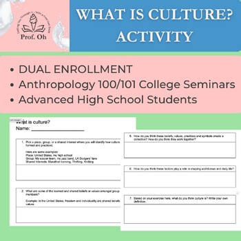 What is culture? Editable Worksheet Anthropology: Dual Enrollment, GR 10-12