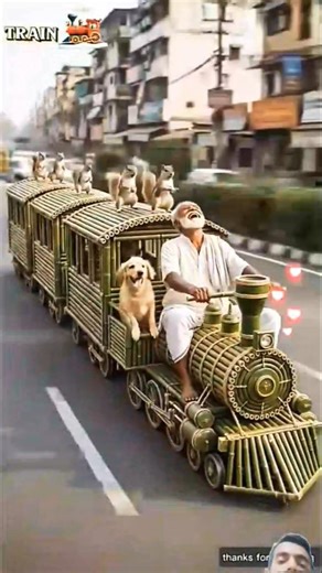 A farmer and his dog build a train together.#ai #farmer #shorrtsvideo #dog