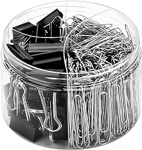 350pcs Assorted Sizes Paper Clips and Binder Clips, Including Large, Medium and Small - Silver, Black