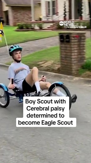 Linsey Davis has the story of the determined #boyscout, overcoming the obstacles and the odds to fulfill his latest #dream, #AmericaStrong. #WorldNewsTonight #WNT #News #ABCNews #CerebralPalsy #LittleRock #Arkansas