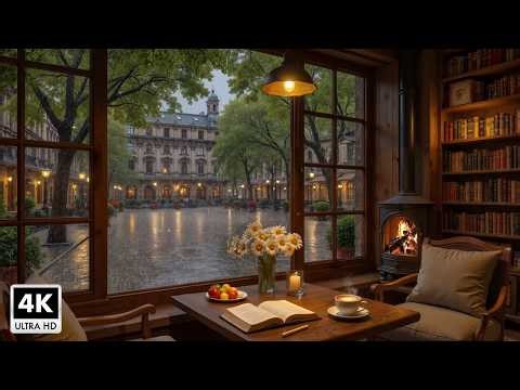 Beautiful Jazz Cafe Space on a Rainy Day ~ Jazz Piano Music and Rain Sounds for Study & Work