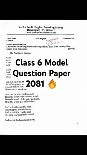 Class 6 English🔥Model Question papers 2081 | New Model Question - SN English