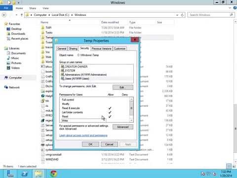 How to set read/write permissions of Temp folder on Windows IIS