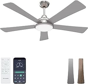 52 Inch Ceiling Fans with Lights and Remote/App Control - Nickel Ceiling Fan with Light, Quiet Reversible DC Motor, Dimmable Tri-Color LED, Modern Ceiling Fan for Bedroom/Patio, Indoor/Outdoor