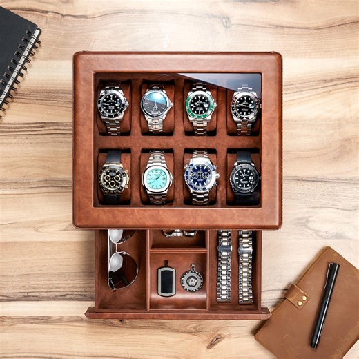 6/8/12 Slots Watch Box Display With Drawer - Luxury PU Leather Men’s Watch Case, Jewelry Watch Box Display and Storage - Etsy