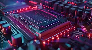 High-tech interface displaying the interplay between quantum computing elements and fiber optic data transfer,