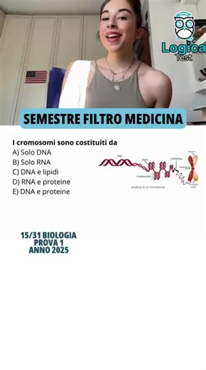 📍OGGI: BIOLOGIA 15/31 - 1ª prova 2025 Oggi affrontiamo un argomento fondamentale: la struttura dei cromosomi 🧬 Nel video vedremo da quali componenti sono costituiti i cromosomi, qual è il ruolo delle proteine istoniche e perché è essenziale distinguere tra DNA, cromatina e cromosomi per evitare gli errori più comuni nei quiz. 🧠✨ In questo percorso affronteremo anche le grandi novità del 2025, come le domande a completamento, che richiedono precisione assoluta e un metodo di ragionamento veloc
