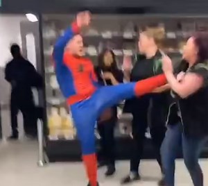 Thug who drop-kicked and punched female Asda worker unconscious while dressed as Spider-Man is jailed