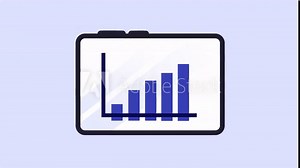 infographics data graph bar tablet displaying an upward trend bar graph suitable for business presentations and financial reports. Data visualization, digital technology, statistics.