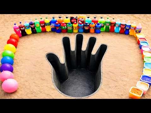 Experiment Big Hand in Sand Using Pepsi, Fanta and Coca Cola