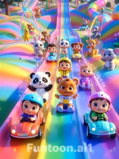 A Ram Sam Sam Song | Cute Animals and kids having fun and dancing in Magical Rainbow Playground Park with their friends including bunny, panda, fox, squirrel, bear and other animals enjoying on nursery rhymes | Part 72 #kids #kidssong #kidsfun #kidscartoon #aivideo @Funtoon.ai @Funtoon.ai