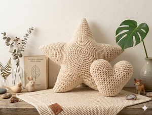 Starfish & Little Heart Pillow PDF Pattern | Coastal Crochet Cushion | Beach Nursery Decor | Instant Download - Etsy