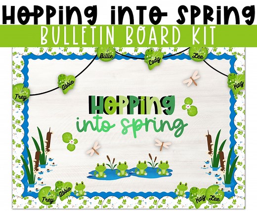 Spring Frog Bulletin Kit. Hopping Into Spring Editable. Bloom Bulletin Board. Spring Flower Classroom Decor. Spring Bulletin Borders. - Etsy