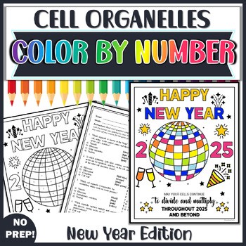 Cell Organelles New Year's 2026 Color by Number |Science Biology Review Activity
