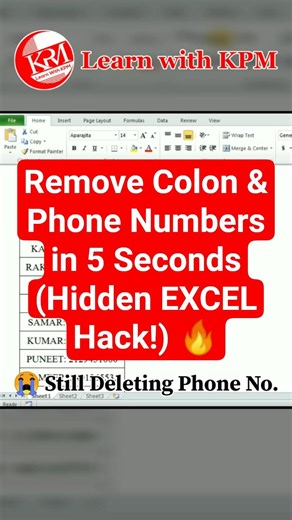 Remove Colon & Phone Numbers in 5 Seconds (Hidden EXCEL Hack!) 🔥 #shorts #excel