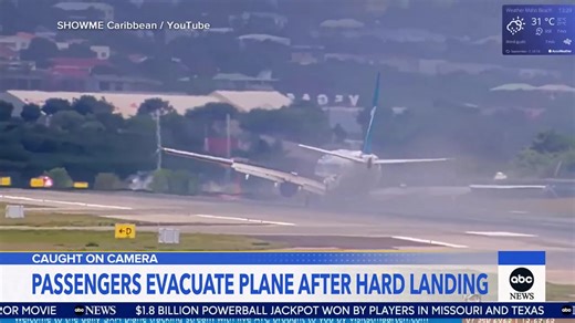 Passengers on a WestJet plane were forced to evacuate after a hard landing in Saint Martin, with smoke trailing from the landing gear and visible wing damage. Gio Benitez reports. | Good Morning America