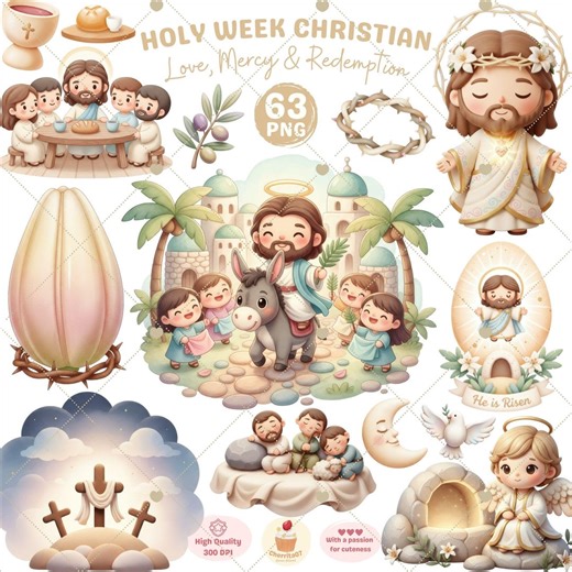 Holy Week Clipart, Christian Easter PNG, Jesus Bible Story, Cross Tomb Lamb Dove Graphics - Etsy