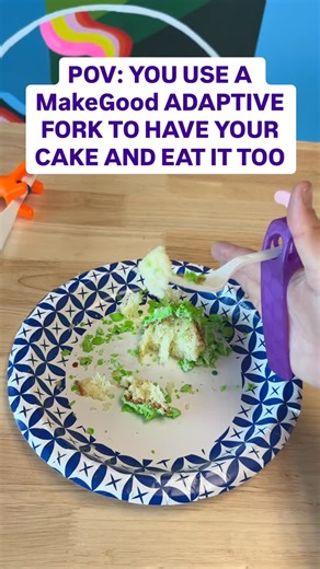 @makegoodnola on Instagram: "HAVE YOUR CAKE AND EAT IT TOO!!! It’s possible even with zero grip using MakeGood adaptive tools! This is the Palm holder with a plastic fork. It works great!!! Available to purchase or download at makegoodshop.design #makegood #design #3dprinting"