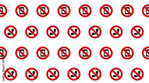 Seamless loop pattern of phone calls icons with no symbol on a white background. Smartphone and telephone infographic background. Concept of phone calls restriction. 4K Motion Graphics.