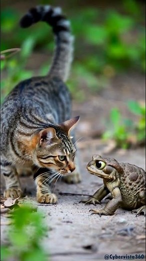 “Cat vs Ugly Toad 🐱🐸 | Tension Staring #AnimatedShort #shorts #tabbycat #cat #tension #toad