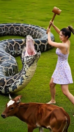 Title: Python vs. Protector: The Ultimate Showdown! Courage has no limits when danger strikes.