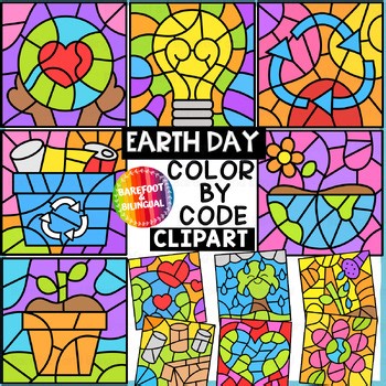 Earth Day Color by Code Clipart | Template Images for Spring & April Activities