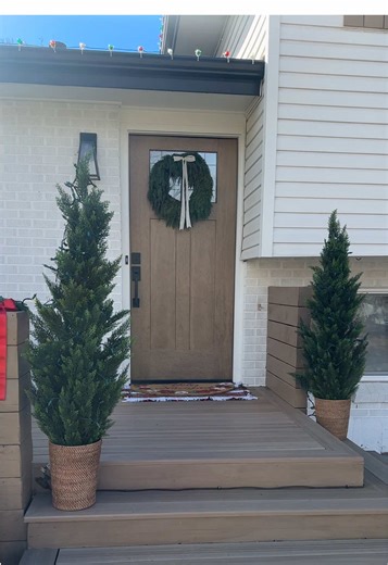 Just in time for the holidays🌲✨ I found the most perfect decorative trees for your front porch! Check them out 🔗🛒#outdoordecor #decorativetrees #christmasdecorating #frontporch #curbappeal