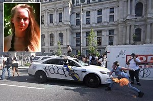 Police car torched during protests in Philadelphia following George Floyd's death