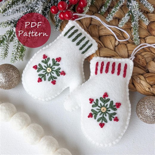 Felt Mittens Christmas Ornaments: Hand Embroidery PDF Pattern   Video - Etsy Canada