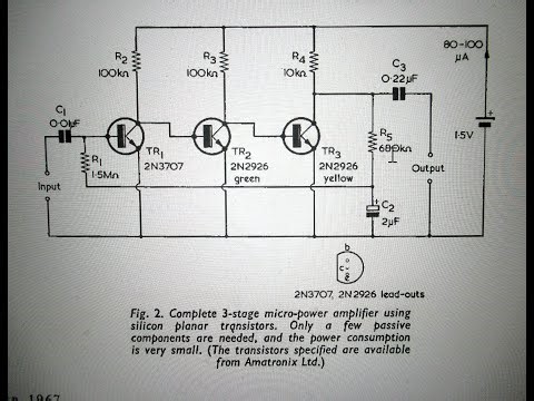 1967 micro power pre amplifier for 1.5 Volts. A "Radio Constructor" (British magazine) schematic.