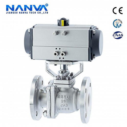 [Hot Item] Pneumatic Stainless Steel 304 Lined Flanged Ball Valve Q641f46-16p Acid and Alkali Corrosion Resistance Lined with PTFE Cut-off