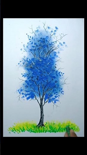 How to Draw a Beautiful Blue Tree with Oil Pastels | Easy Nature Drawing Tutorial
