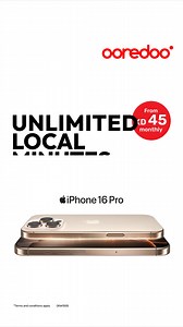 Get the iPhone 16 Pro: 500GB 5G, unlimited local calls & SMSes, plus 5GB roaming. Starting at KD 45 monthly. T&Cs apply. | Ooredoo Kuwait