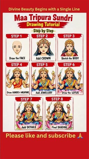 Maa Tripura Sundri Drawing Tutorial🙏 | Step by Step Colourful Drawing | #shorts #drawing #india