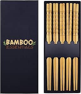 Premium Quality Bamboo Chopsticks Set, Eco-friendly & Reusable Sushi Utensils, Lightweight Natural Bamboo for Asian Dining ,Ideal Gift for Food Lovers and Perfect Asian Cuisine Utensils (Natural)