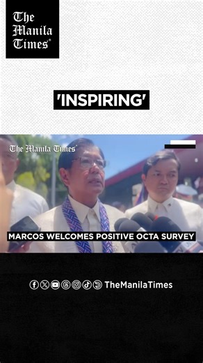 Marcos welcomes positive OCTA survey President Ferdinand Marcos Jr. on April 29, 2025 welcomes the latest OCTA Research survey showing that a majority of Filipinos still trust and approve him, saying the poll validated what government has been trying to do since 2022. "So it continues to inspire me because it shows that we’re making progress. That’s all I’m saying," the President said during a chance interview in Silang, Cavite where he attended the graduation ceremony of the Philippine National