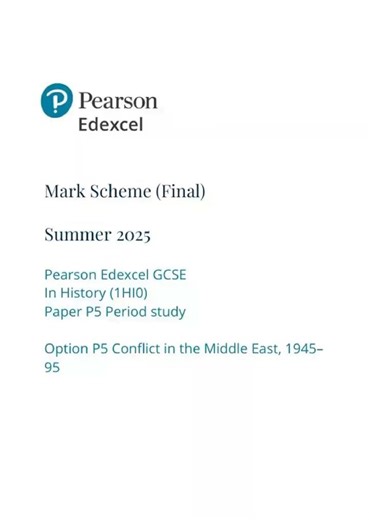 2025 Pearson Edexcel Gcse History Paper 5 and Mark Scheme Combined 1hi0 P5