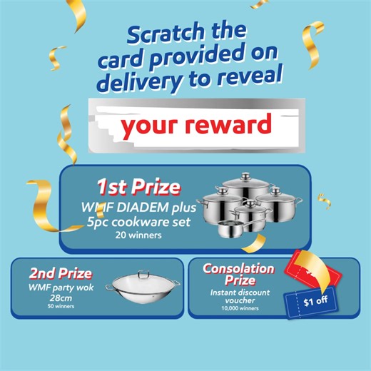 From 8 September to 31 October 2025, get a Scratch & Win card with every purchase of a 9kg, 11.3kg or 12.7kg Esso LPG™ cylinder and stand a chance to win incredible prizes from a prize pool worth over $20,000, including: • A 5pc WMF Diadem Plus Cookware Set • A WMF Party Work (28cm) • An instant $2 off your next Esso LPG™ cylinder order • An instant $1 off your next Esso LPG™ cylinder order Terms and conditions apply. Please visit bit.ly/essolpgpromo2025 for more details. Order an Esso LPG™ cyli