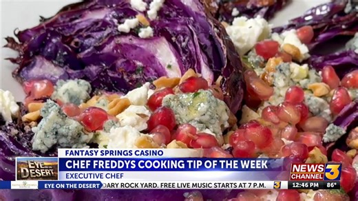 Chef Freddy Demonstrates A Healthy Recipe Of Grilled Red Cabbage With Blue Cheese, Feta Cheese, And Toasted Walnuts