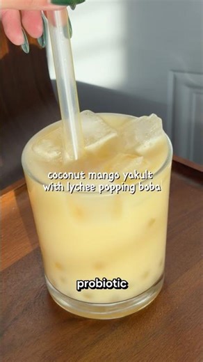 coconut mango yakult with lychee popping boba recipe 🥥🥭