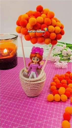 Pom-Pom കൊണ്ട് Mini Hot Air Balloon ഉണ്ടാക്കാം 🎈✨ Cute DIY Craft | Malayalam #shorts