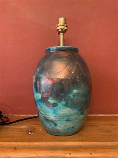 Hand-made Tall Turquoise and Copper Raku Lampbase - a Centrepiece for Your Lounge or Hallway - Etsy UK