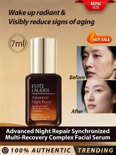 Estée Lauder Estee Lauder [Mini] Sérum facial Advanced Night Repair Synchronized Multi-Recovery Complex 7ml / Réveillez un teint radieux et réduisez visiblement les signes du vieillissement / Sérum pour tous les types de peau, y compris les peaux sensibles / Sérum facial avec peptide de nuit exclusif, acide hyaluronique et pouvoir antioxydant / Idéal pour de multiples signes de vieillissement et prévention visible du vieillissement avec protection antioxydante et perte de fermeté, de tonus, de l