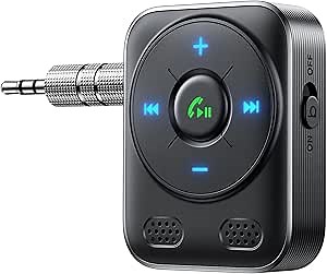 JOYROOM Bluetooth 5.4 Car Adapter 2025 Upgrade | HiFi Bass Sound for Music & Dual Mics for Hands-Free Calls | 16-Hour AUX Receiver for Car/Home Stereo