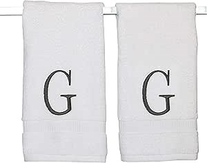 Dark Gray Monogrammed Hand Towels for Bathroom - White Luxury Hotel Quality Personalized Initial Decorative Embroidered Towel for Powder Room, Spa-GOTS Organic Certified - Pack of 2, Letter K