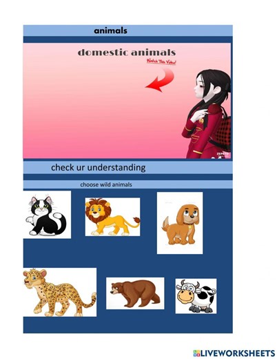 Domestic animal wild animal interactive worksheet