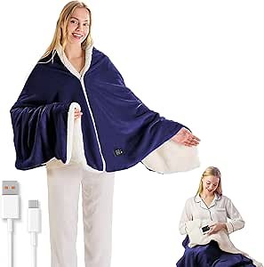 Portable Heated Blanket, 70"x 30" USB Heated Blanket, 3 Heat Settings ＆ 18W Heated, Navy Blue (Battery not Include)
