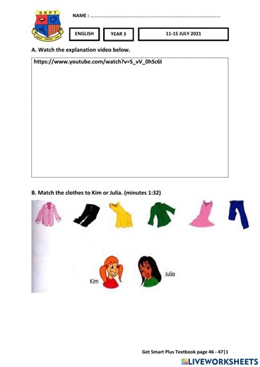 ENG Y3 Week 23 (11-15 JULY) Worksheets 2 worksheet